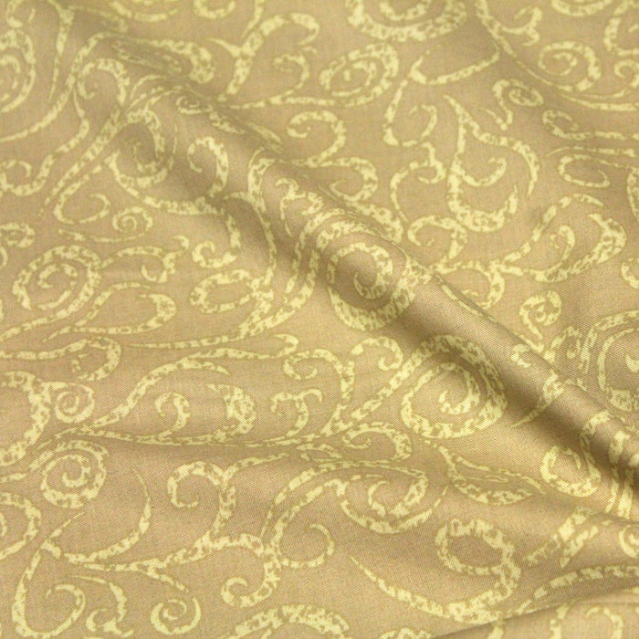 Tissu popeline de coton LOUIS aux arabesques, tons cappuccino - tissuspapi