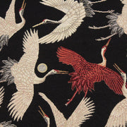 Tissu jacquard motif traditionnel japonais des grues tsuru écrues & rouges, fond noir - Oeko - Tex - TissusPapi.com