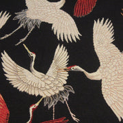 Tissu jacquard motif traditionnel japonais des grues tsuru écrues & rouges, fond noir - Oeko - Tex - TissusPapi.com