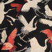 Tissu jacquard motif traditionnel japonais des grues tsuru écrues & rouges, fond noir - Oeko-Tex - tissuspapi
