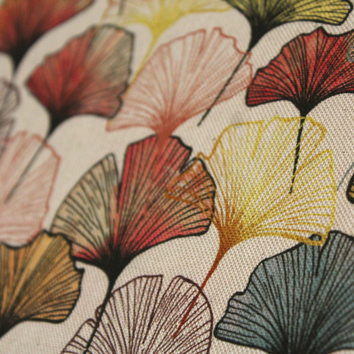 Tissu de coton façon lin motif traditionnel japonais aux feuilles de ginkgo multicolores sur fond lin - Oeko-Tex - tissuspapi