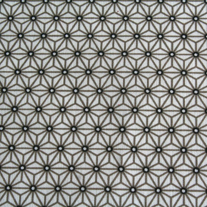 Tissu de coton saki motif traditionnel japonais géométrique ASANOHA blanc & taupe - Oeko-Tex