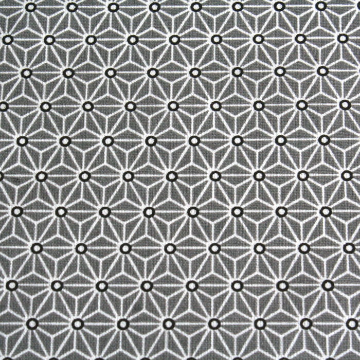 Tissu de coton saki motif traditionnel japonais géométrique ASANOHA gris & blanc - Oeko-Tex