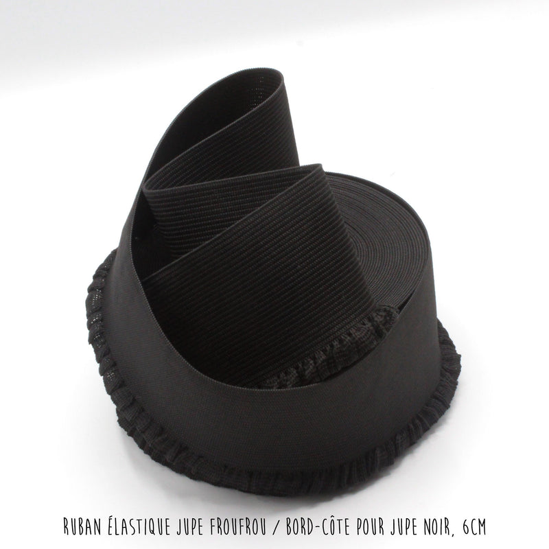 Ruban élastique jupe froufrou - Bord - côte pour jupe noir, 6cm - TissusPapi.com