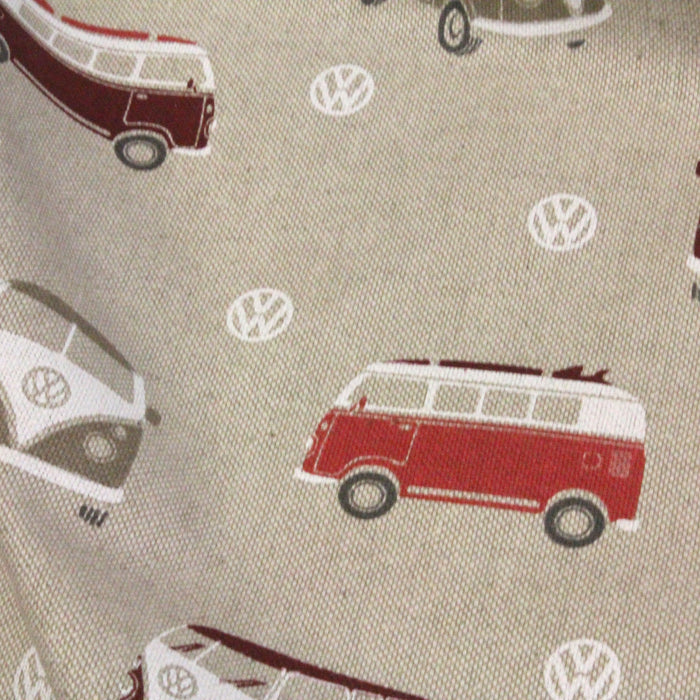Tissu de coton façon lin Combi Volkswagen rouges & logo VW - Oeko-Tex - tissuspapi