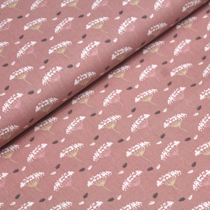 Tissu de coton aux fleurs de pissenlit, fond rose fané - OEKO-TEX® - tissuspapi