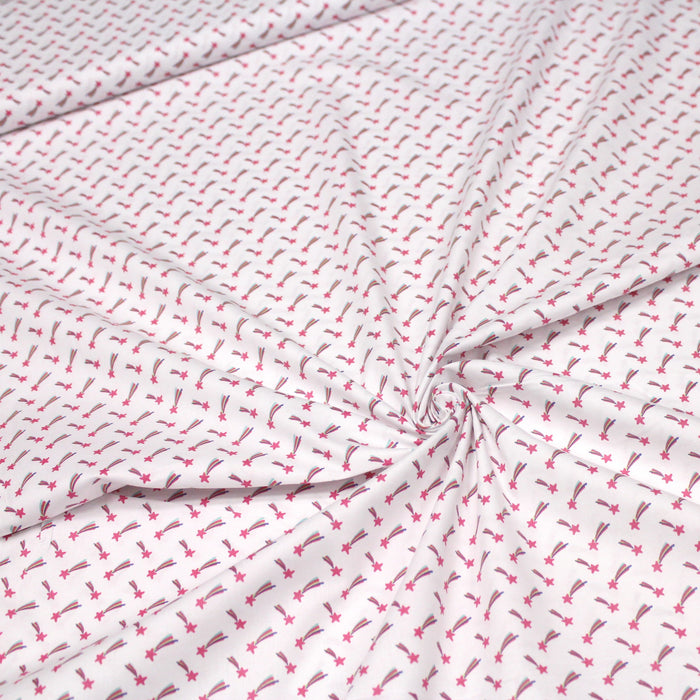 Tissu de coton aux étoiles filantes rose fuchsia, fond blanc - OEKO-TEX®