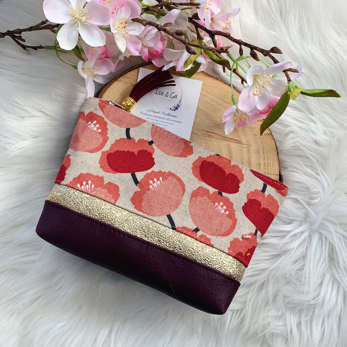 Tissu de coton façon lin NINA aux fleurs pivoines rouges et corail - Oeko-Tex - tissuspapi