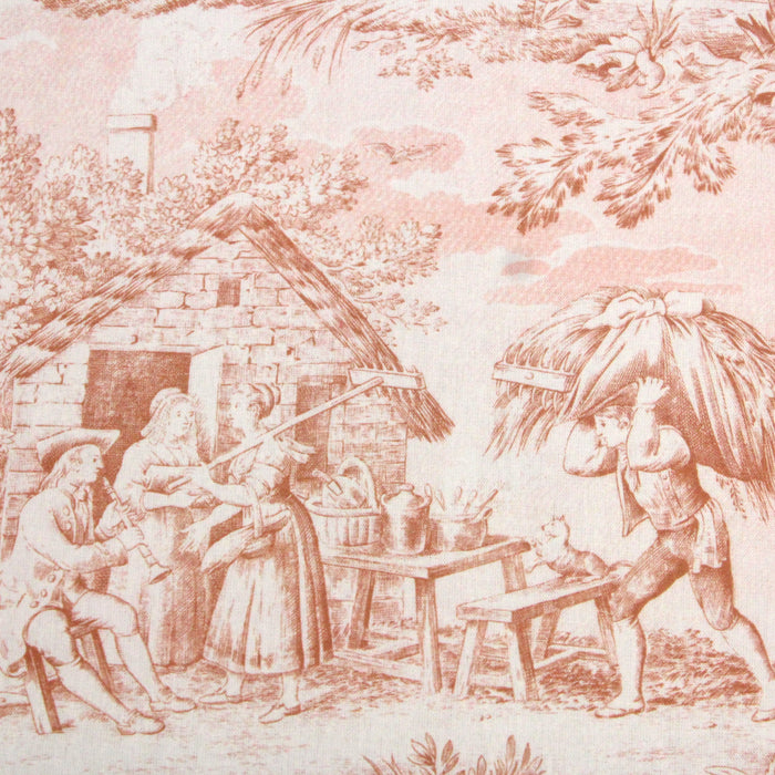Tissu de coton demi-natté toile de Jouy, grande largeur 280cm, fond écru & motif rose - Matin Midi Soir - Oeko-Tex - tissuspapi