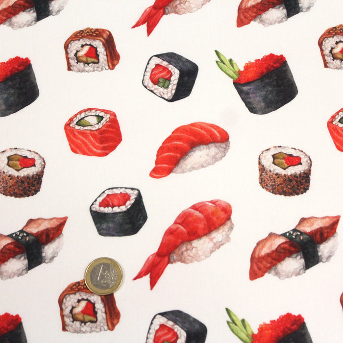 Tissu de coton motifs japonais, les sushis et makis - tissuspapi