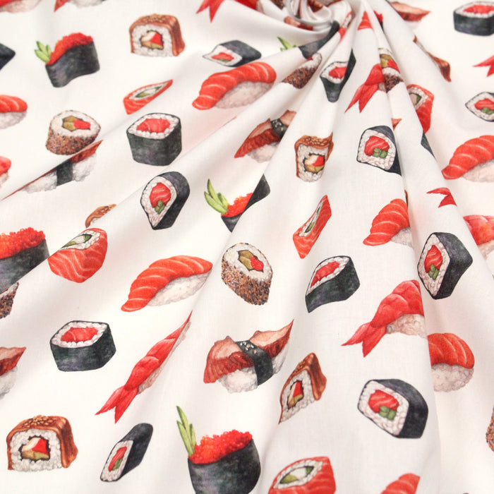 Tissu de coton motifs japonais, les sushis et makis - tissuspapi