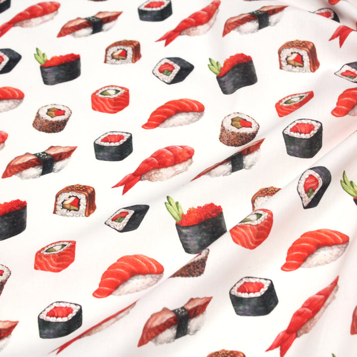 Tissu de coton motifs japonais, les sushis et makis - tissuspapi