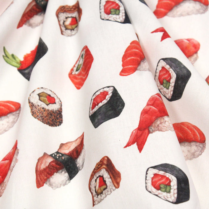 Tissu de coton motifs japonais, les sushis et makis