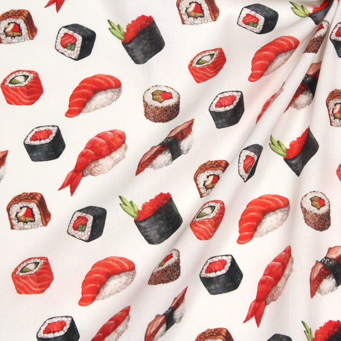 Tissu de coton motifs japonais, les sushis et makis - tissuspapi