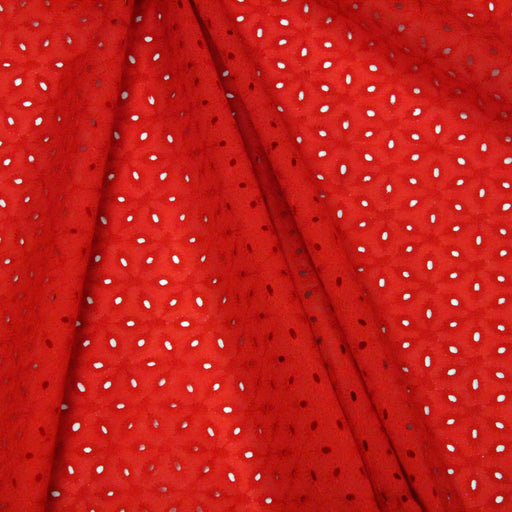 Tissu de coton broderie anglaise à fleurs, rouge - tissuspapi