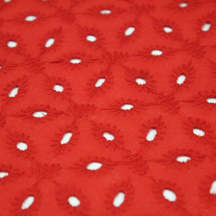 Tissu de coton broderie anglaise rouge