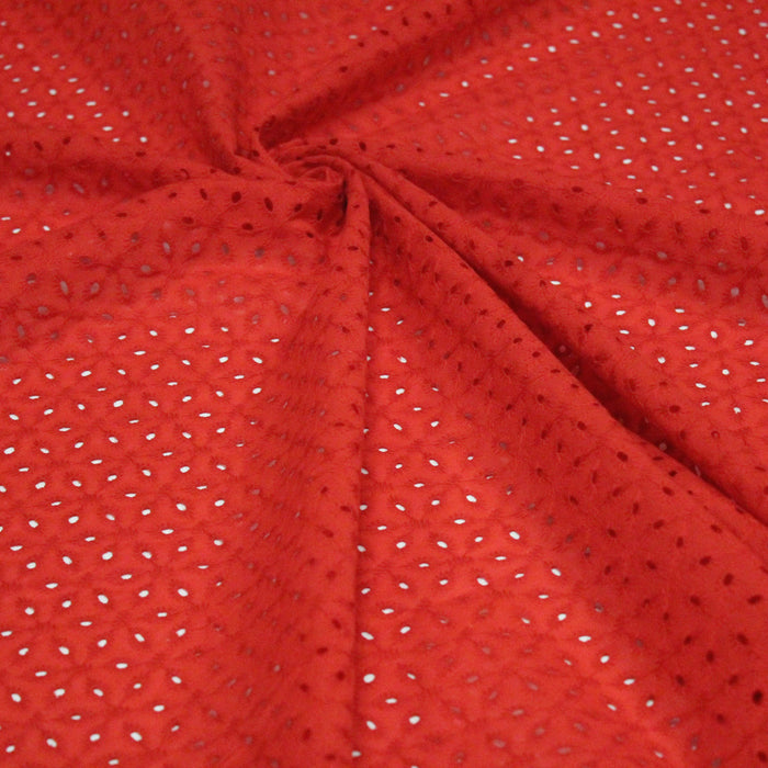 Tissu de coton broderie anglaise à fleurs, rouge 100% coton 125gr/m2