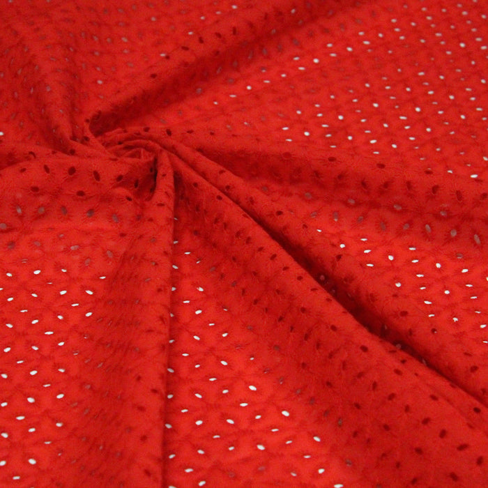 Tissu de coton broderie anglaise à fleurs, rouge 125gr/m2