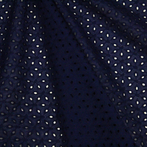 Tissu de coton broderie anglaise à fleurs, bleu marine - tissuspapi
