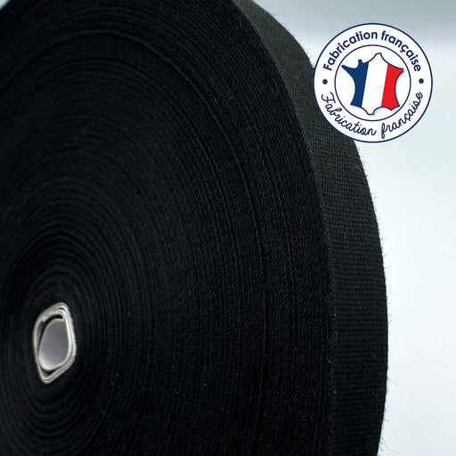 Ruban sergé de coton noir 15mm - Galette de 100 mètres - Fabrication française - tissuspapi