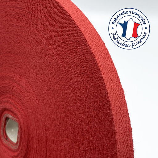 Ruban sergé de coton rouge 10mm - Galette de 50 mètres - Fabrication française - tissuspapi