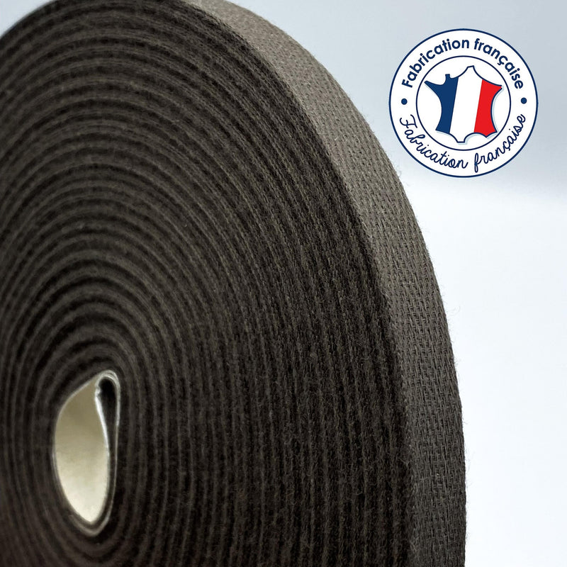 Ruban sergé de coton marron 10mm - Galette de 50 mètres - Fabrication française - TissusPapi.com