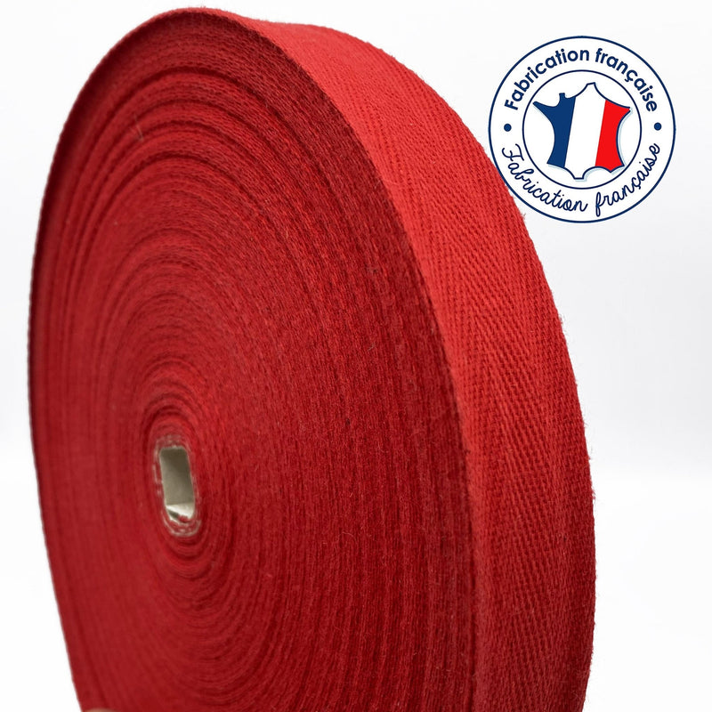 Ruban sergé de coton rouge 23,5mm - Galette de 50 mètres - Fabrication française - TissusPapi.com