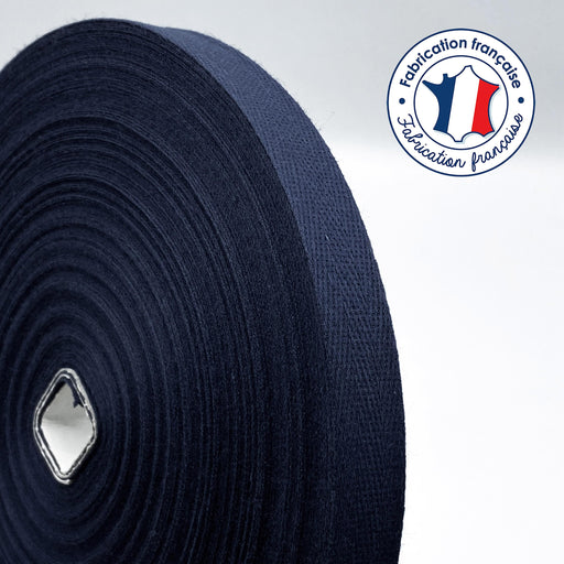 Ruban sergé de coton bleu marine 12mm - Galette de 50 mètres - Fabrication française - tissuspapi