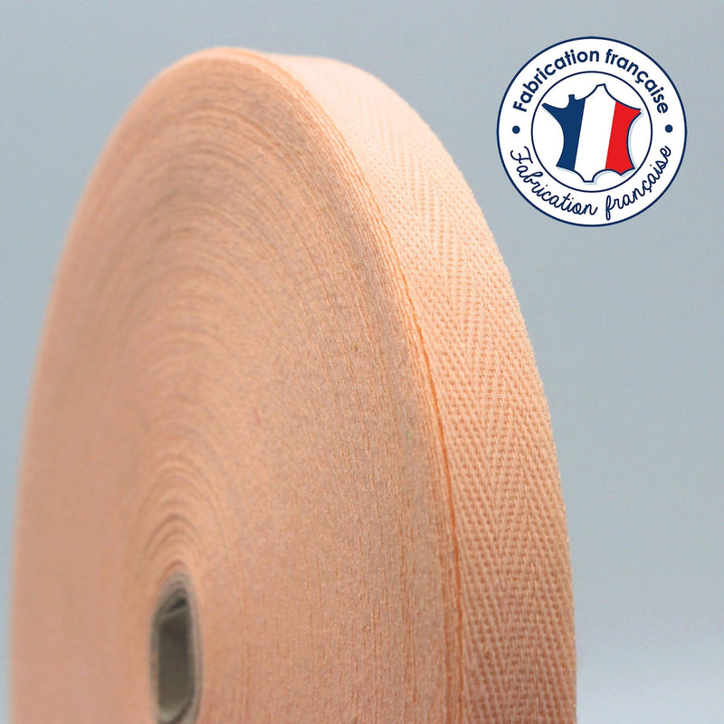 Ruban sergé de coton couleur corail 14mm - Galette de 50 mètres - Fabrication française - TissusPapi.com