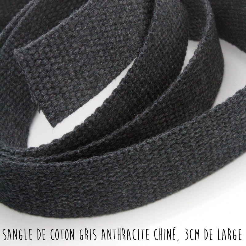Sangle de coton gris anthracite chiné, 3cm de large - TissusPapi.com