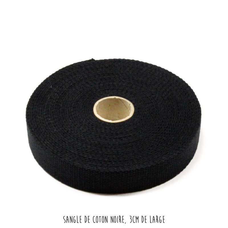 Sangle de coton noire, 3cm de large - Galette de 10 mètres - TissusPapi.com