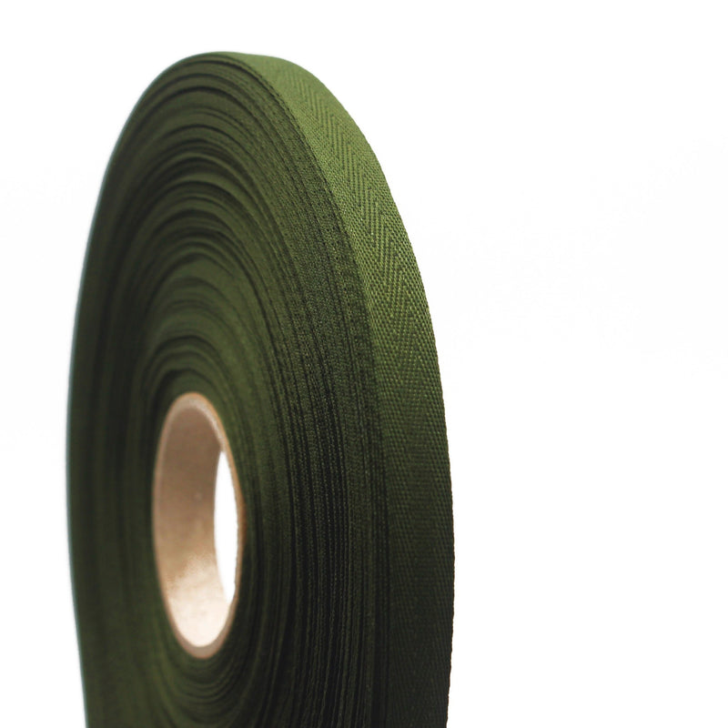 Ruban de sergé vert olive 10mm - Galette de 50 mètres - Fabrication française - TissusPapi.com