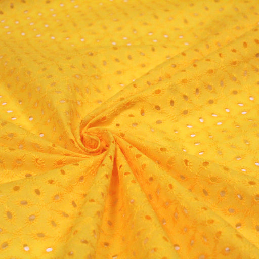 Tissu de coton broderie anglaise à fleurs, jaune - tissuspapi