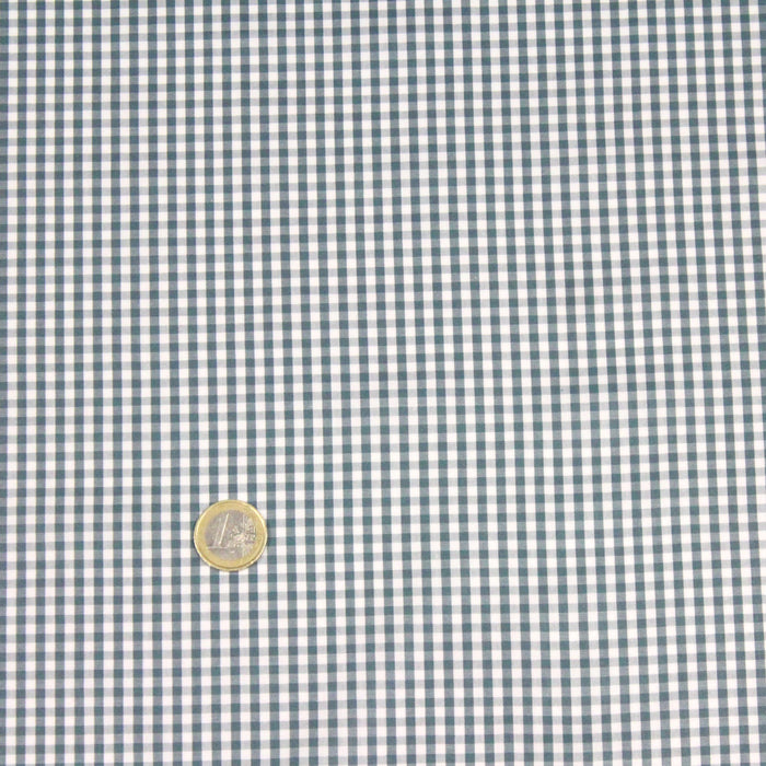 Tissu popeline de coton VICHY vert céladon & blanc à carreaux 3mm - Oeko-Tex