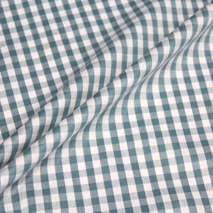 Tissu popeline de coton VICHY vert céladon & blanc à carreaux 6mm - Oeko-Tex