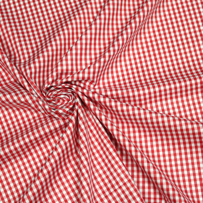 Tissu popeline de coton VICHY rouge & blanc à carreaux 3mm - Oeko-Tex