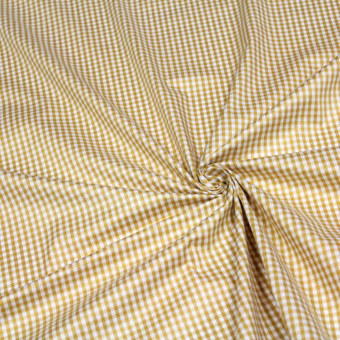 Tissu popeline de coton VICHY jaune moutarde & blanc à carreaux 3mm - Oeko-Tex