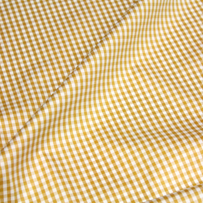 Tissu popeline de coton VICHY jaune moutarde & blanc à carreaux 3mm - Oeko-Tex