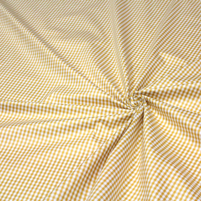 Tissu popeline de coton VICHY jaune moutarde & blanc à carreaux 3mm - Oeko-Tex