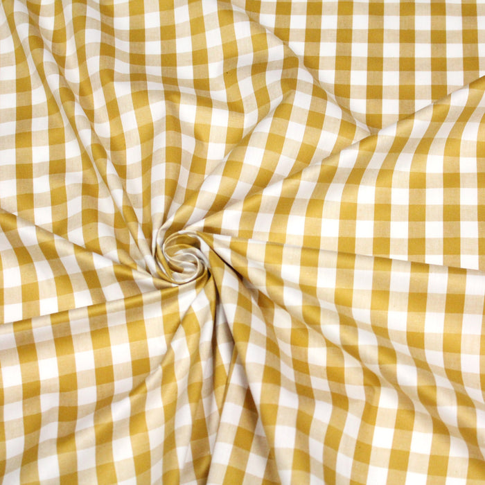 Tissu popeline de coton VICHY jaune moutarde & blanc à carreaux 1cm - Oeko-Tex