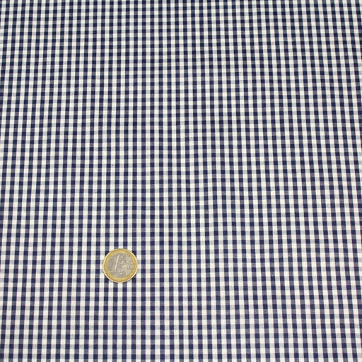 Tissu popeline de coton VICHY bleu marine & blanc à carreaux 3mm - Oeko-Tex