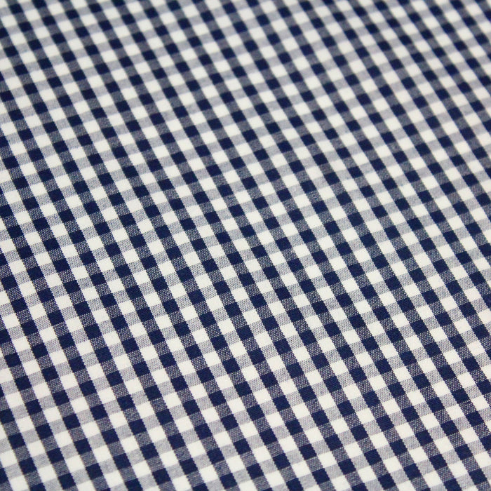 Tissu popeline de coton VICHY bleu marine & blanc à carreaux 3mm - Oeko-Tex