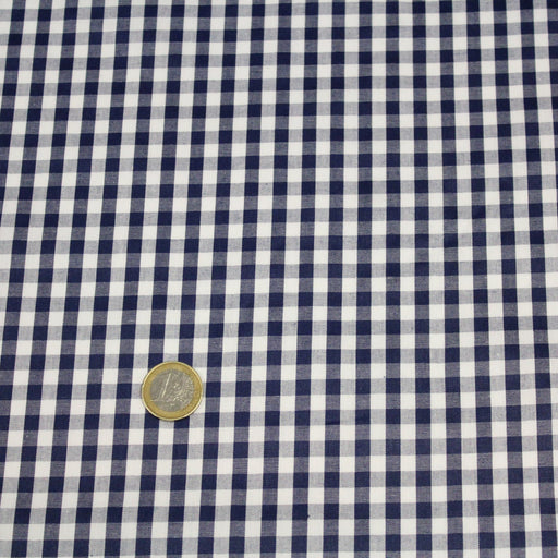Tissu popeline de coton VICHY bleu marine & blanc à carreaux 6mm - Oeko-Tex
