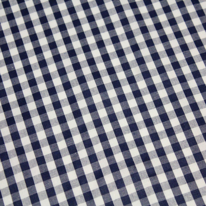 Tissu popeline de coton VICHY bleu marine & blanc à carreaux 6mm - Oeko-Tex