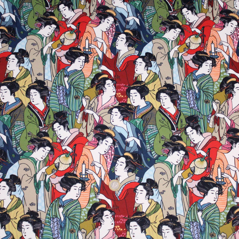 Tissu gabardine coton imprimée motif japonais GEISHA - 280gr - m2 - TissusPapi.com