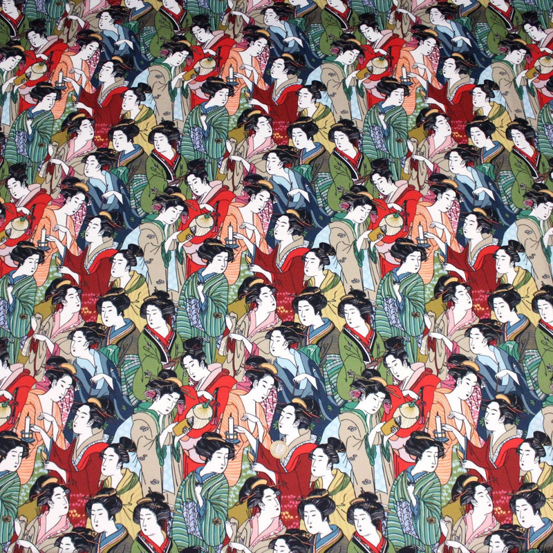 Tissu gabardine coton imprimée motif japonais GEISHA - 280gr - m2 - TissusPapi.com