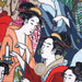 Tissu gabardine de coton LUXE / sergé de coton au motif japonais de Geisha, multicolore - 280gr/m2