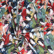 Tissu gabardine coton imprimée motif japonais GEISHA - 280gr - m2 - TissusPapi.com