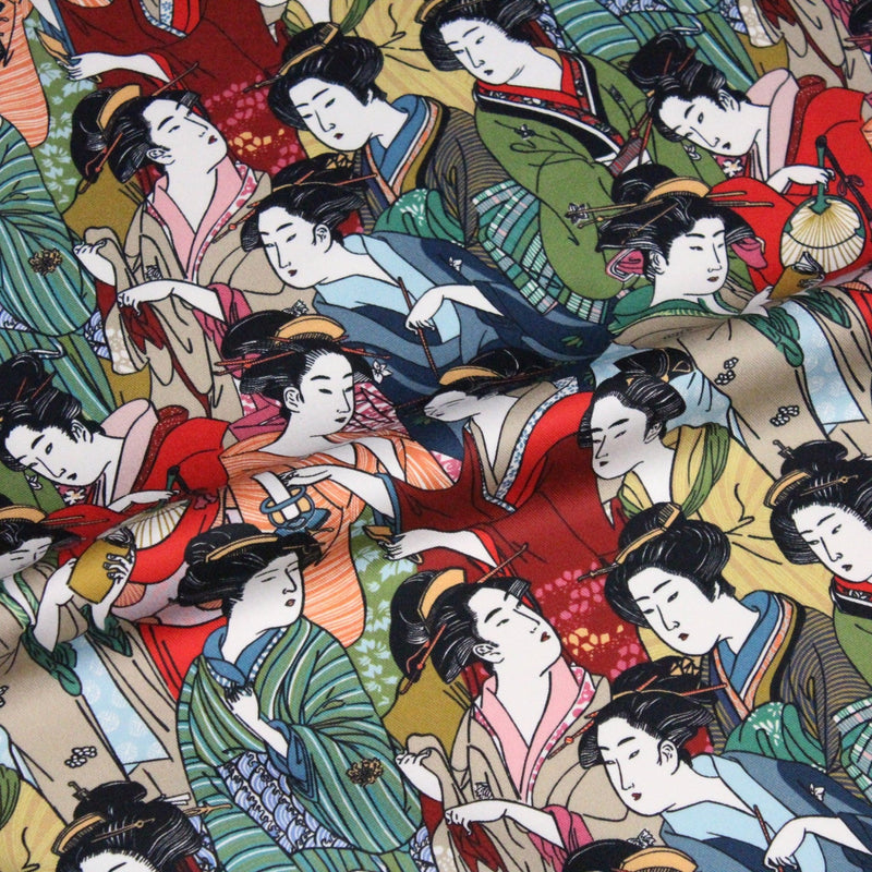 Tissu gabardine coton imprimée motif japonais GEISHA - 280gr - m2 - TissusPapi.com