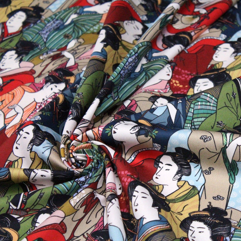 Tissu gabardine coton imprimée motif japonais GEISHA - 280gr - m2 - TissusPapi.com